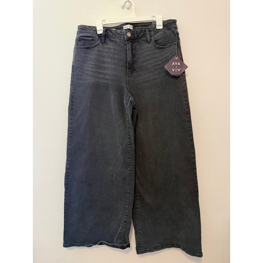 Ava & Viv Womens High-Rise Wide Leg Relaxed Fit Stretch Jeans Faded Black 17R